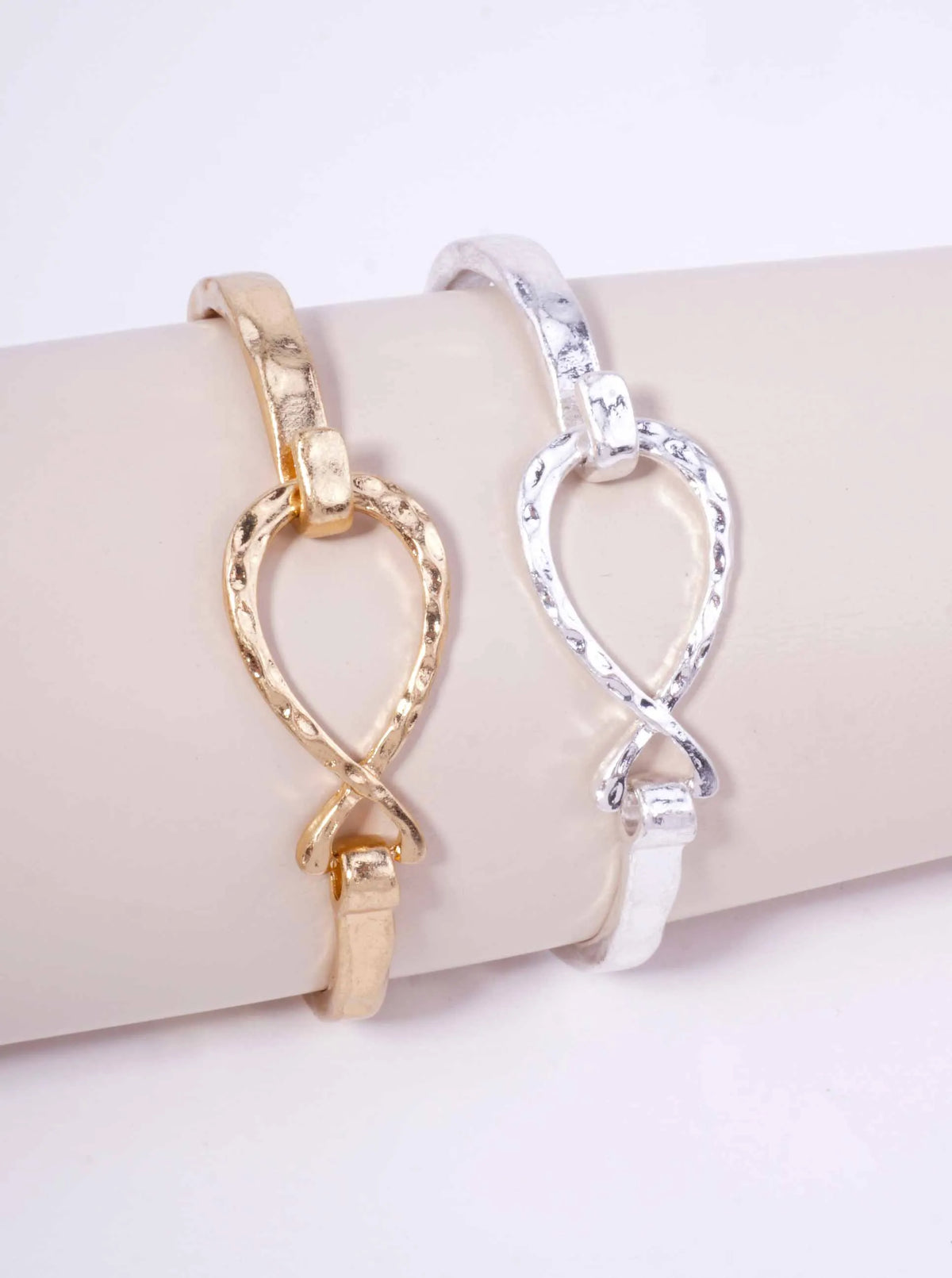 Hammered Infinity Cuff Hook Closure Bracelet