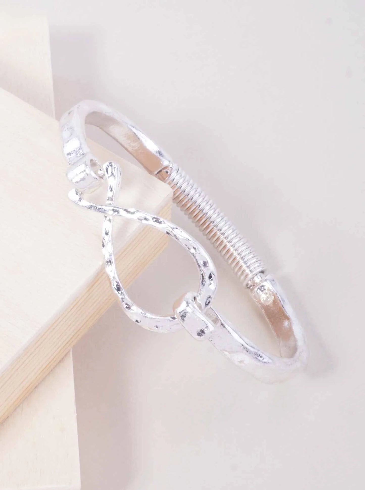 Hammered Infinity Cuff Hook Closure Bracelet