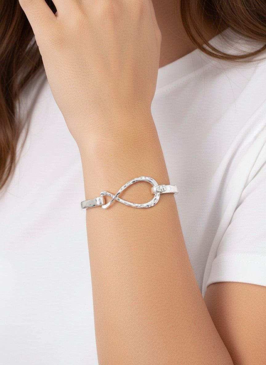 Hammered Infinity Cuff Hook Closure Bracelet