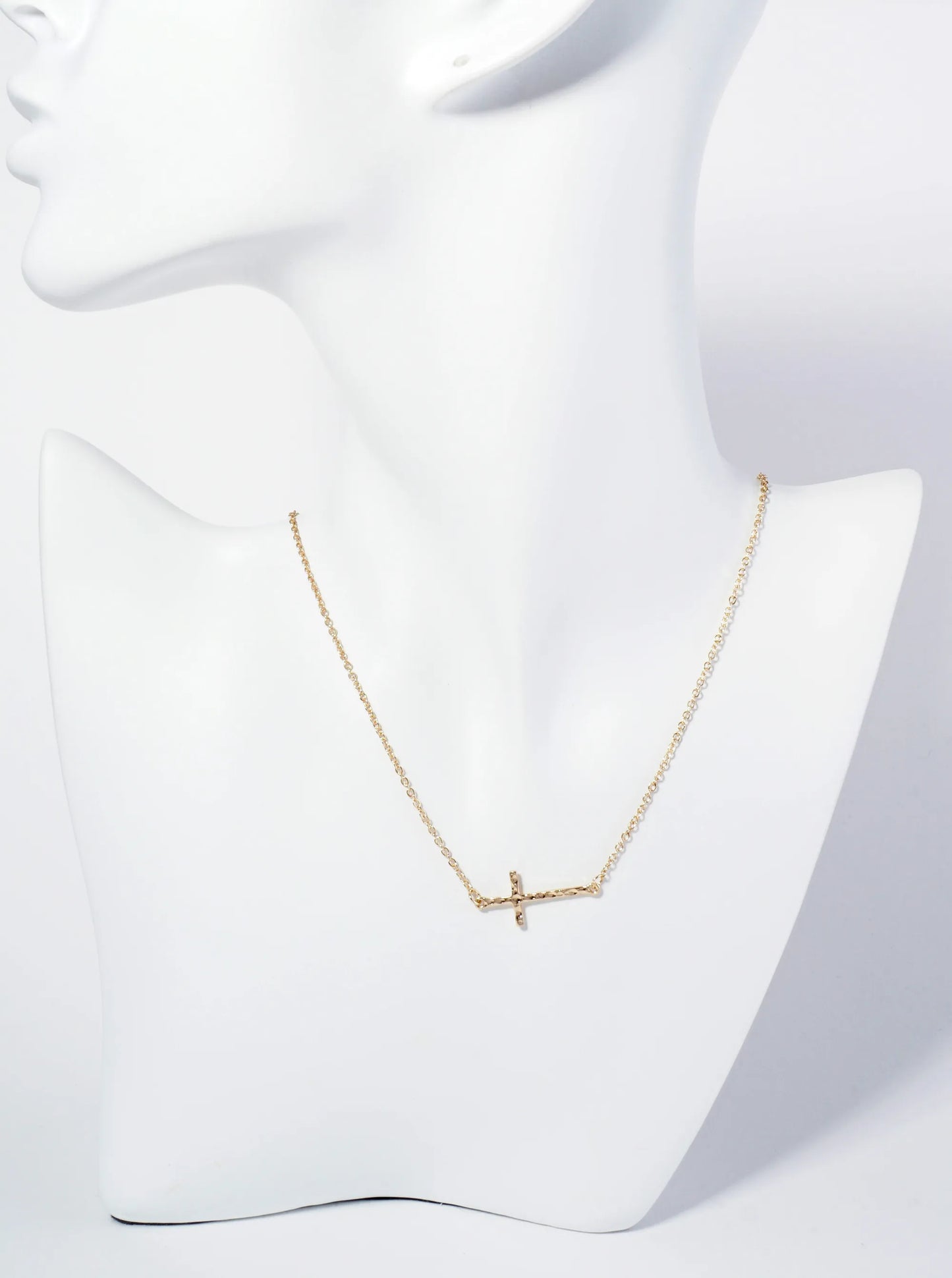Hammered Metal 1 Inch Sideways Cross Pendant Necklace