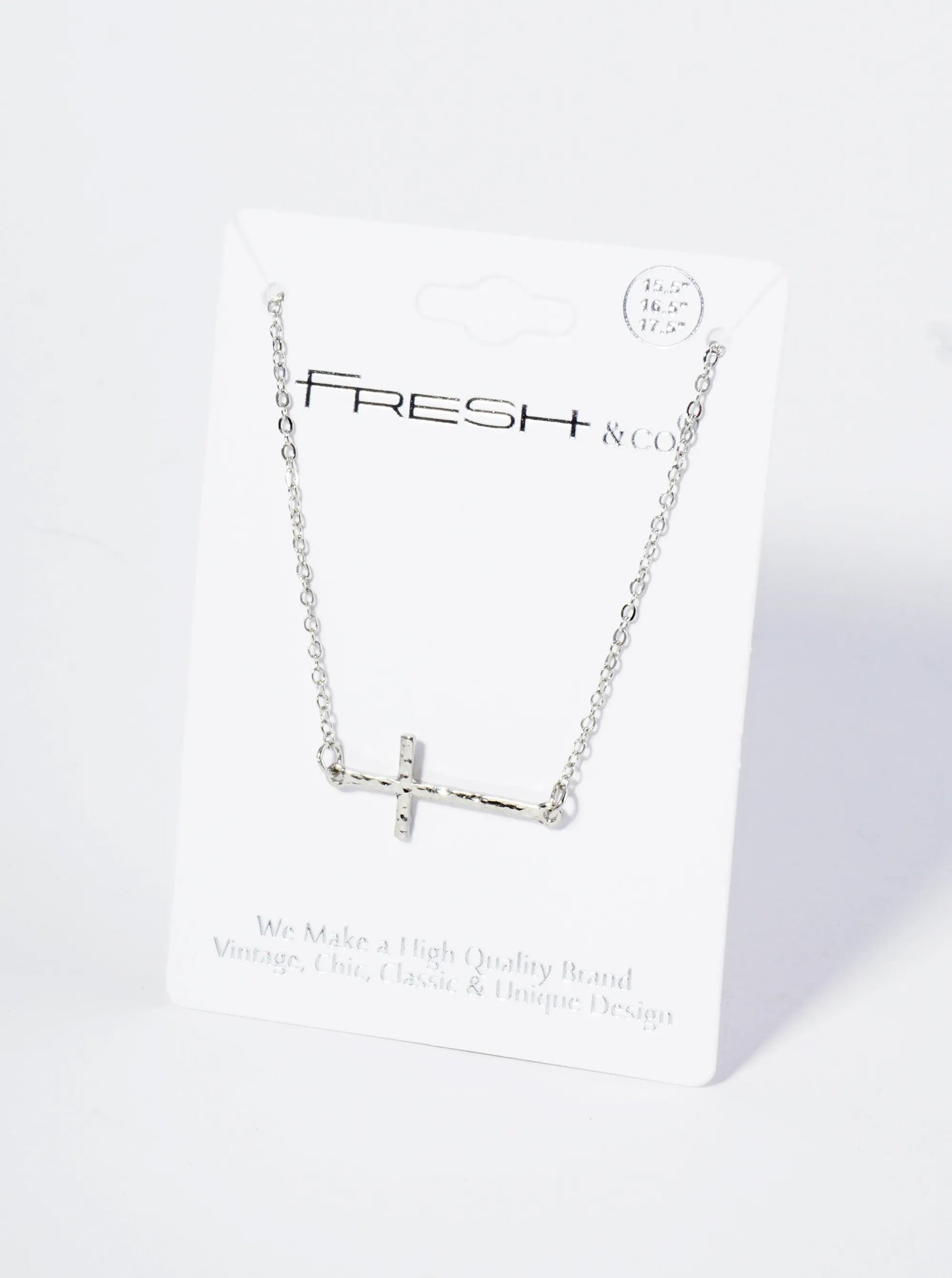Hammered Metal 1 Inch Sideways Cross Pendant Necklace