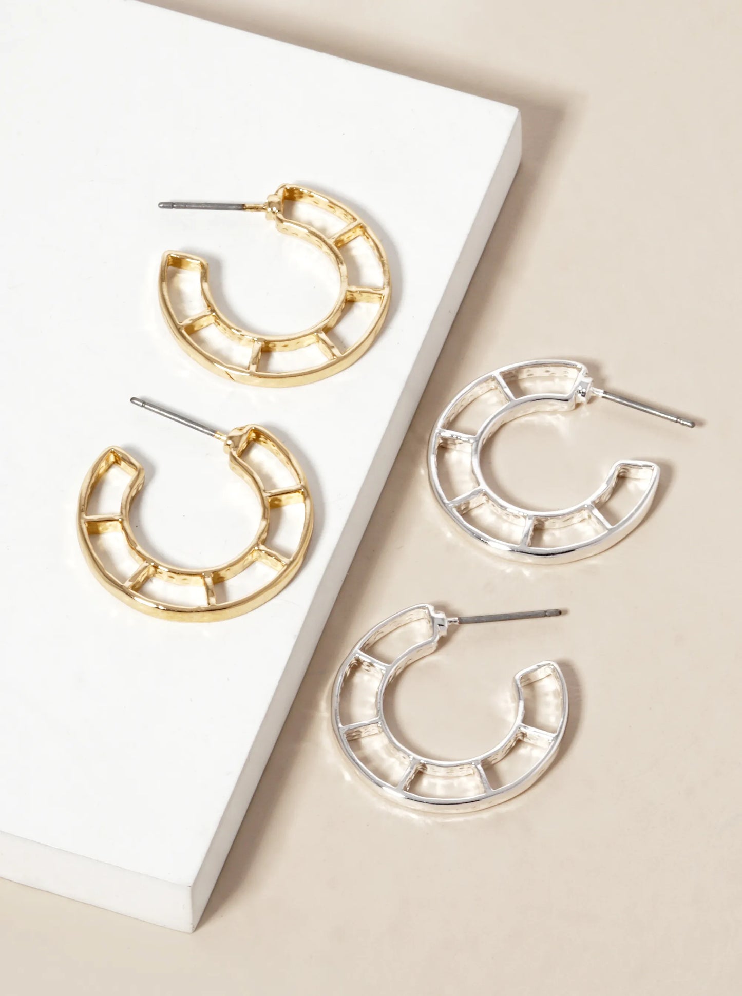 Hammered Metal 25mm Lightweight Open Hoop Earrings