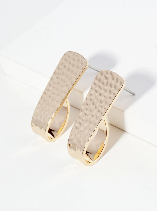 Hammered Metal 28mm Curved Bar Stud Earrings