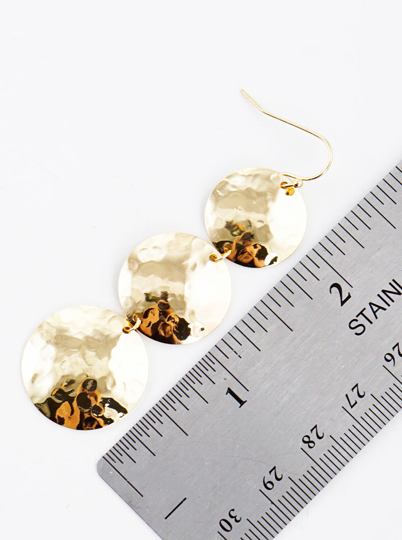 Hammered Metal 3 Circle Drop Dangle Earrings