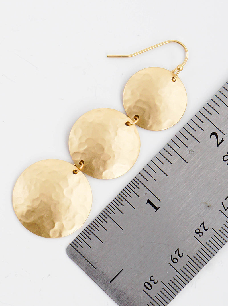 Hammered Metal 3 Circle Drop Dangle Earrings