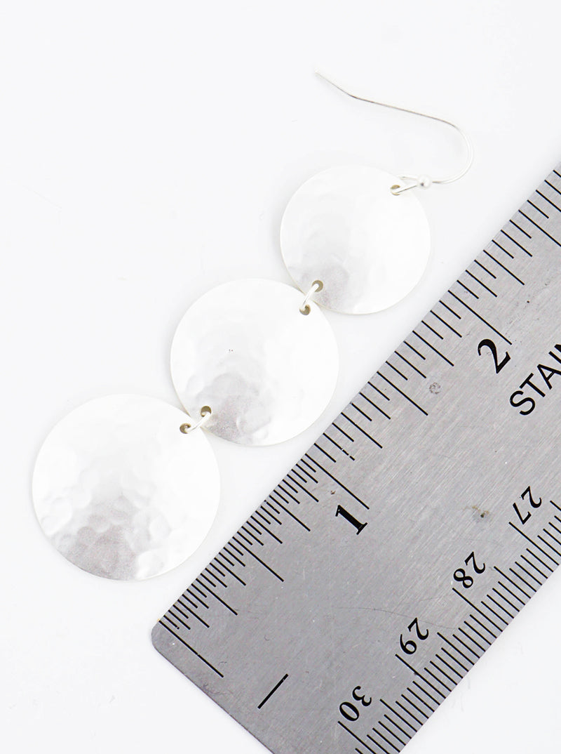 Hammered Metal 3 Circle Drop Dangle Earrings