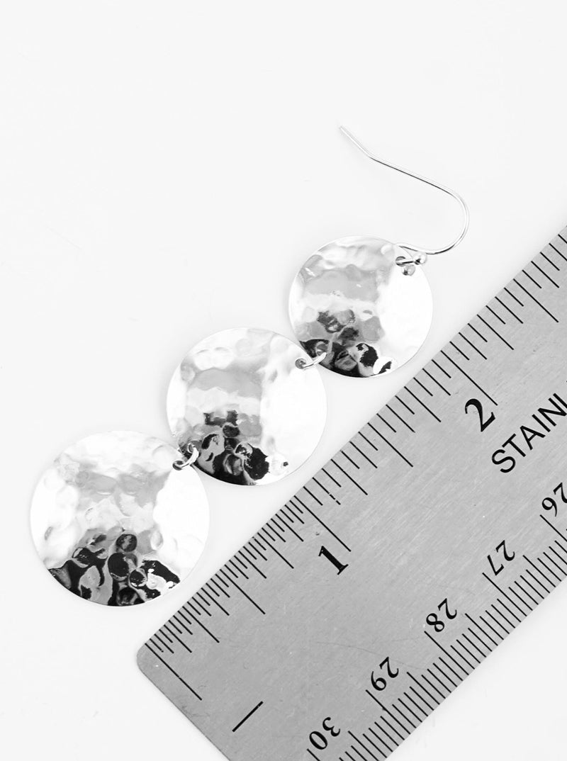 Hammered Metal 3 Circle Drop Dangle Earrings