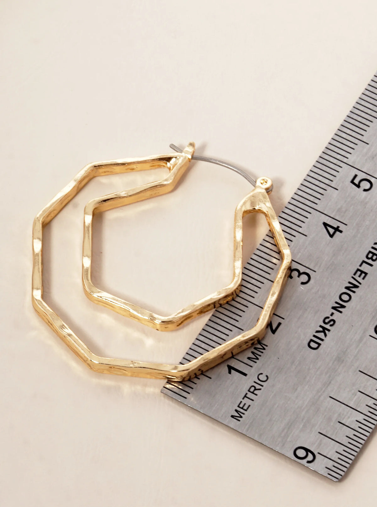 Hammered Metal 40mm Octagon Latch Back Hoop Earrings
