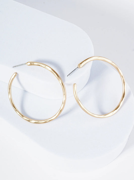 Hammered Metal 45mm Open Hoop Earrings