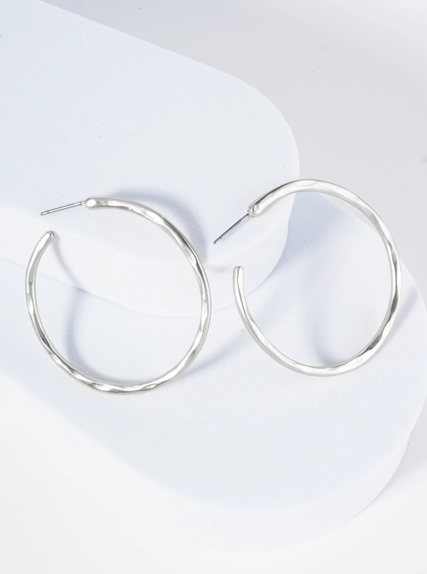 Hammered Metal 45mm Open Hoop Earrings