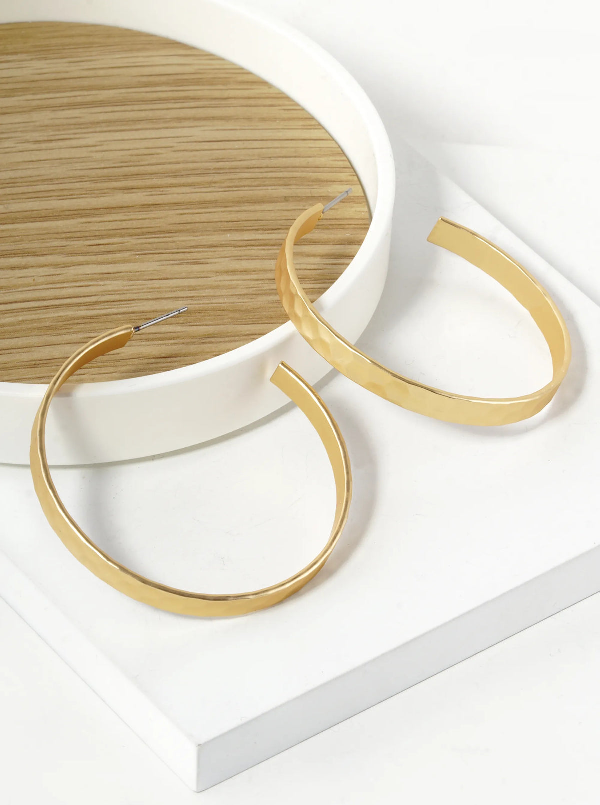 Hammered Metal 45mm Wide Open Hoop Earrings