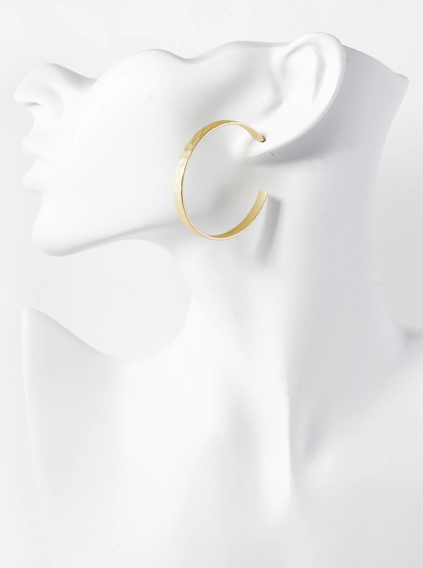 Hammered Metal 45mm Wide Open Hoop Earrings
