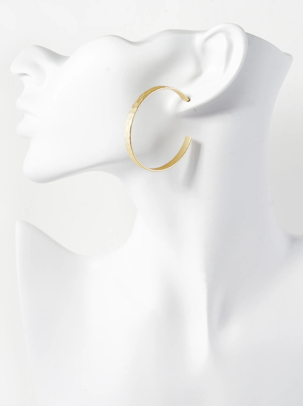 Hammered Metal 45mm Wide Open Hoop Earrings