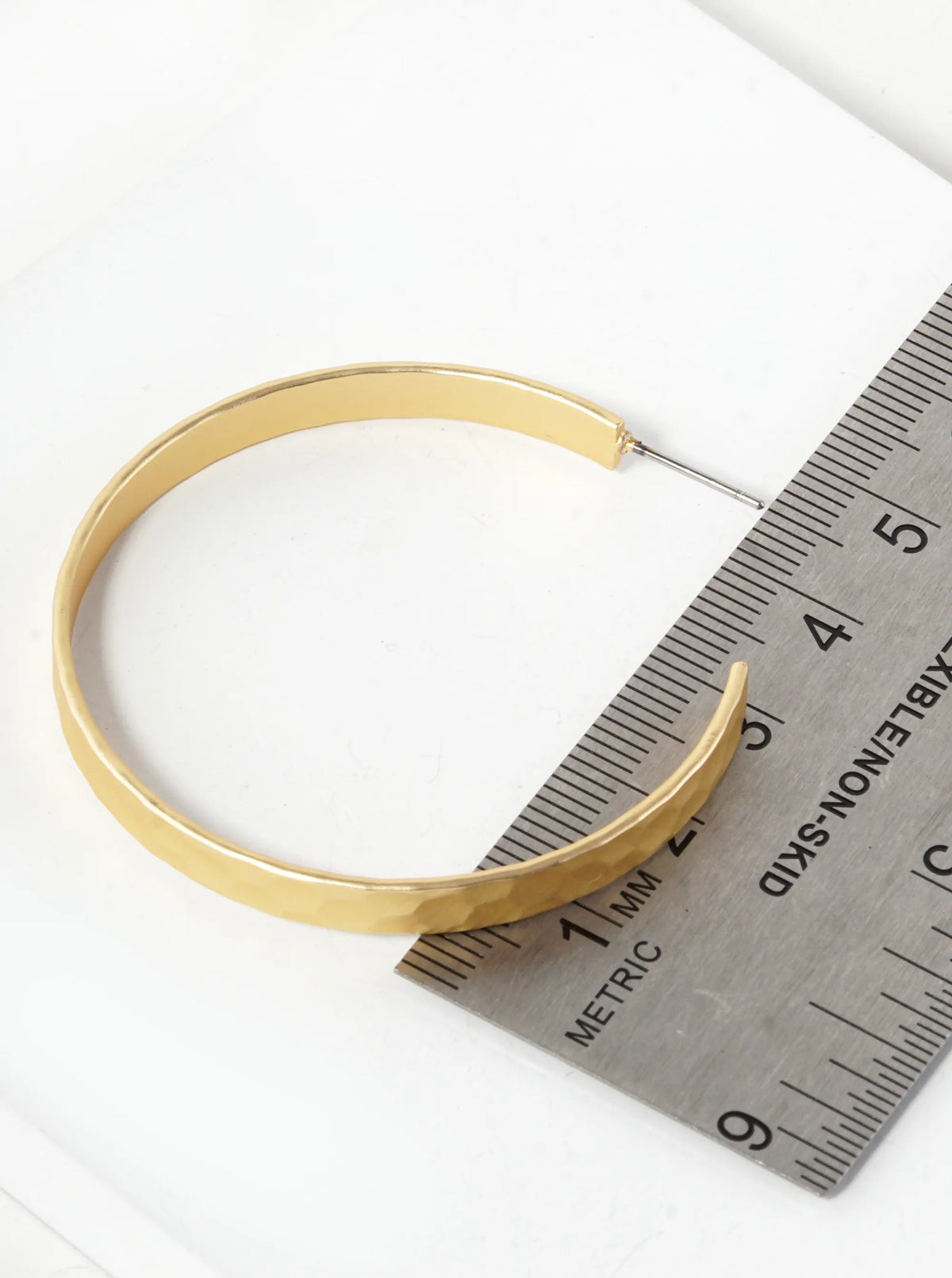 Hammered Metal 45mm Wide Open Hoop Earrings