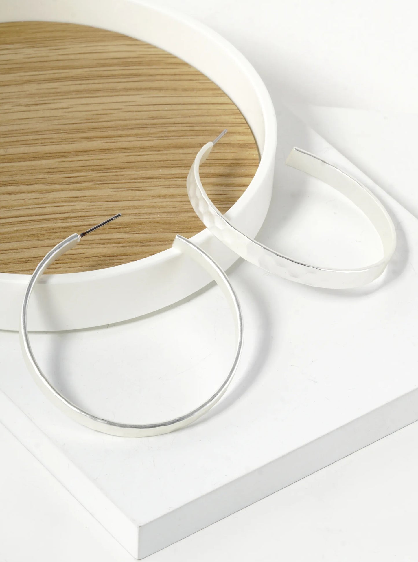 Hammered Metal 45mm Wide Open Hoop Earrings