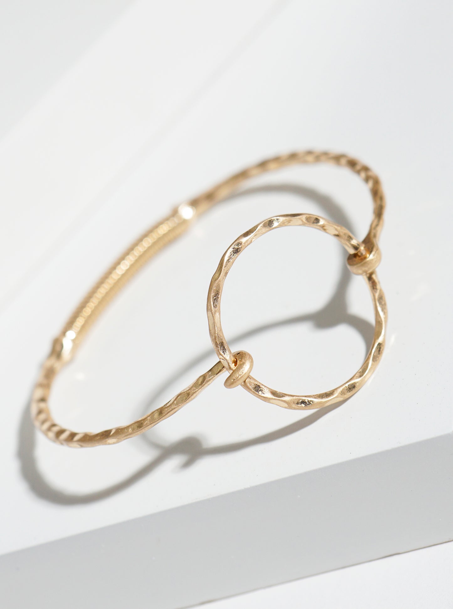 Hammered Metal Circle Accent Fine Spring Hook Closure Bangle Bracelet