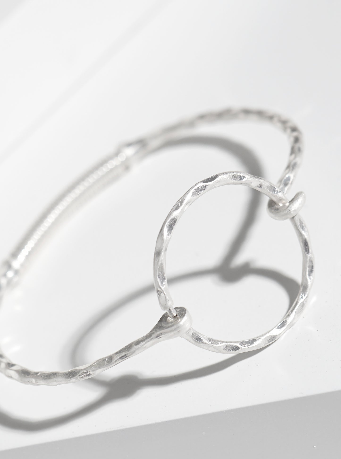 Hammered Metal Circle Accent Fine Spring Hook Closure Bangle Bracelet