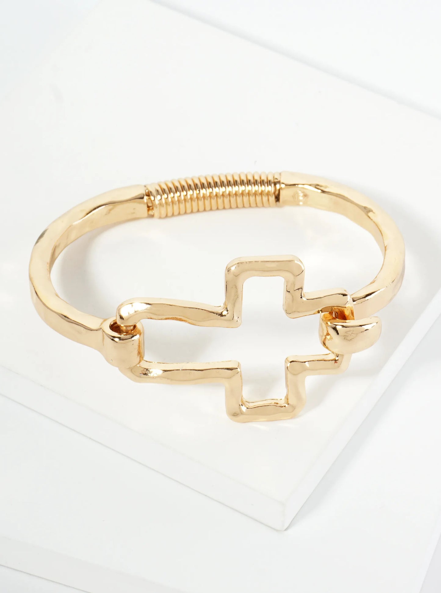 Hammered Metal Cross Hook Clasp Hinged Bracelet