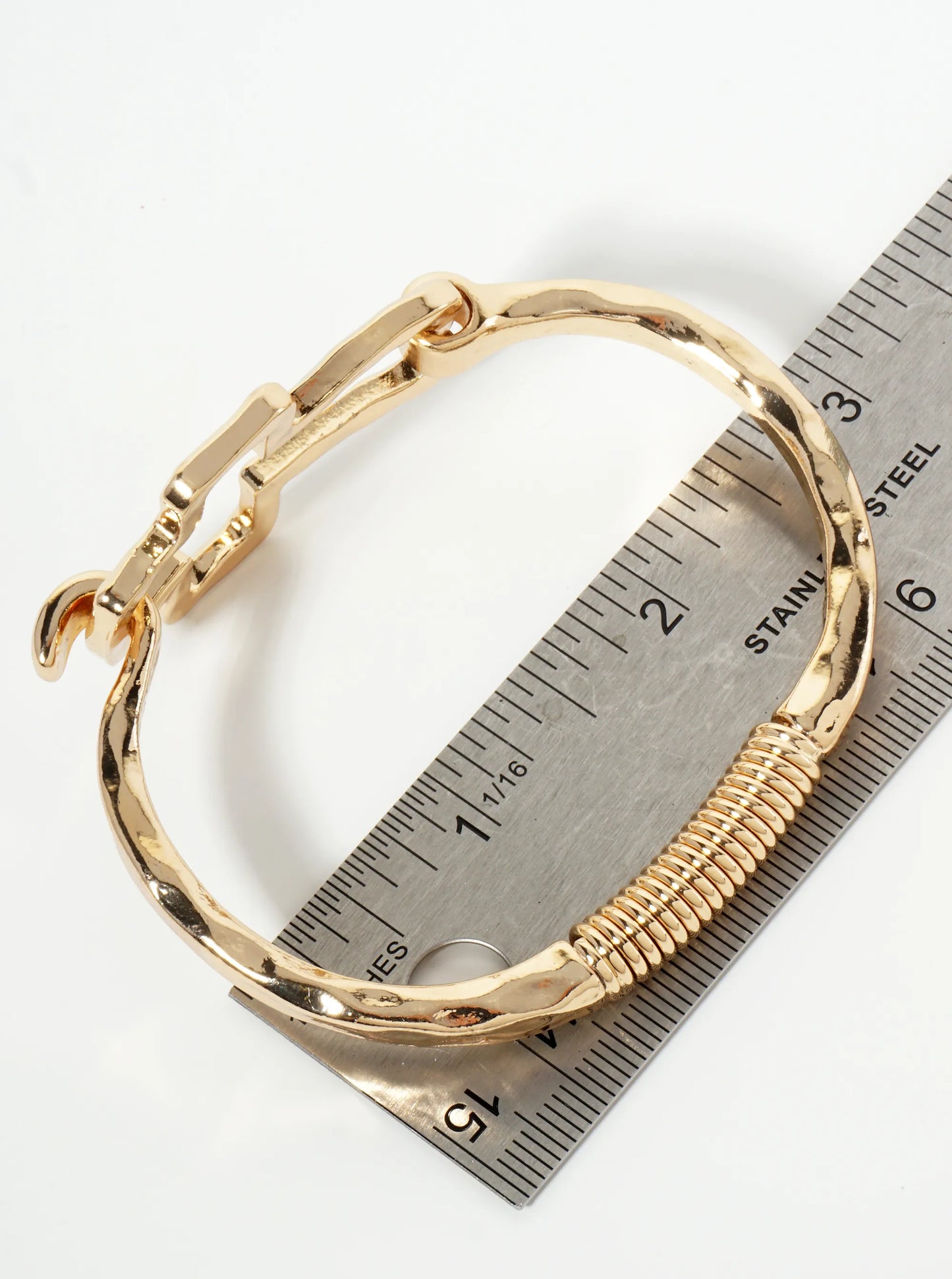 Hammered Metal Cross Hook Clasp Hinged Bracelet