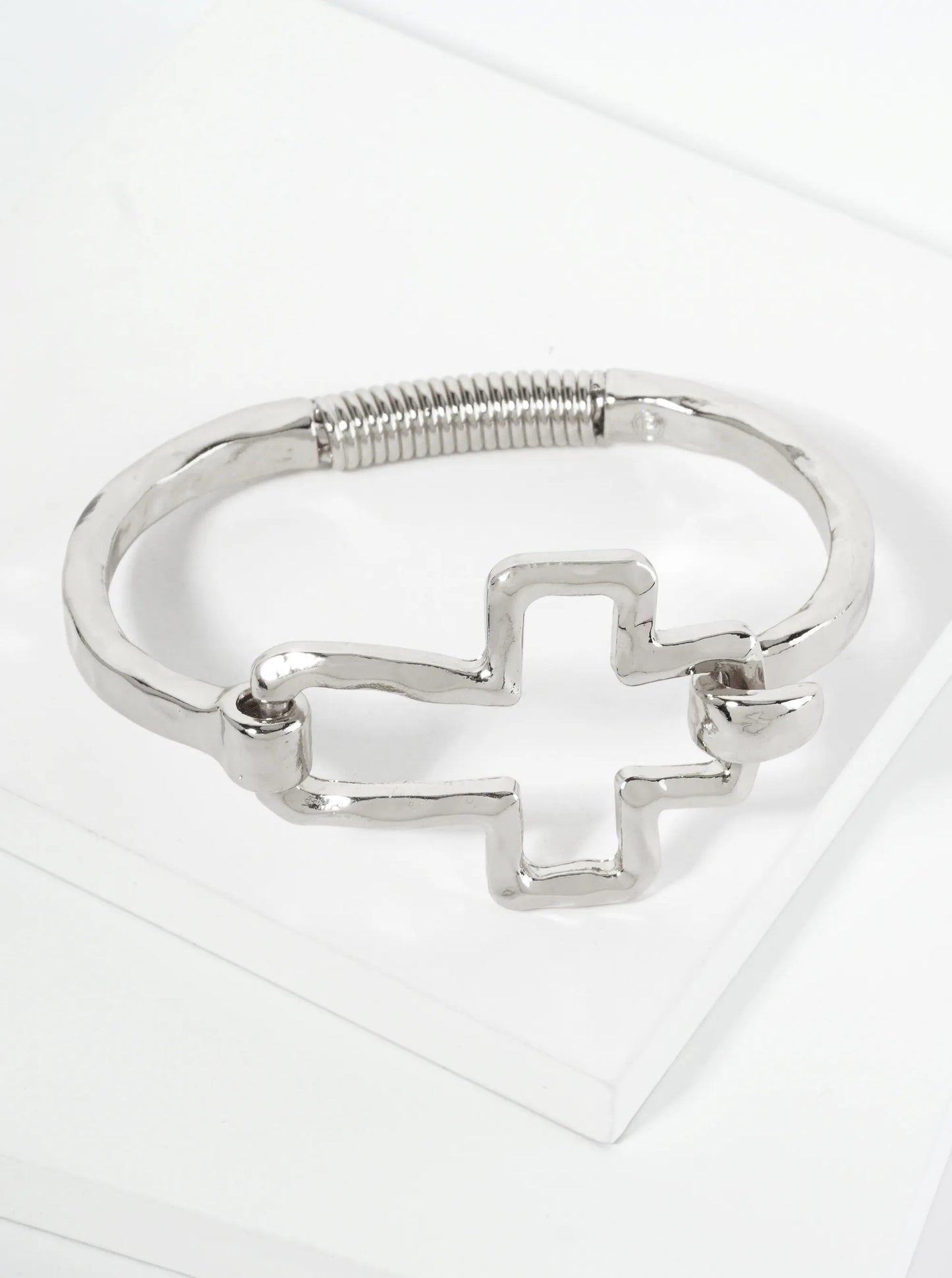 Hammered Metal Cross Hook Clasp Hinged Bracelet