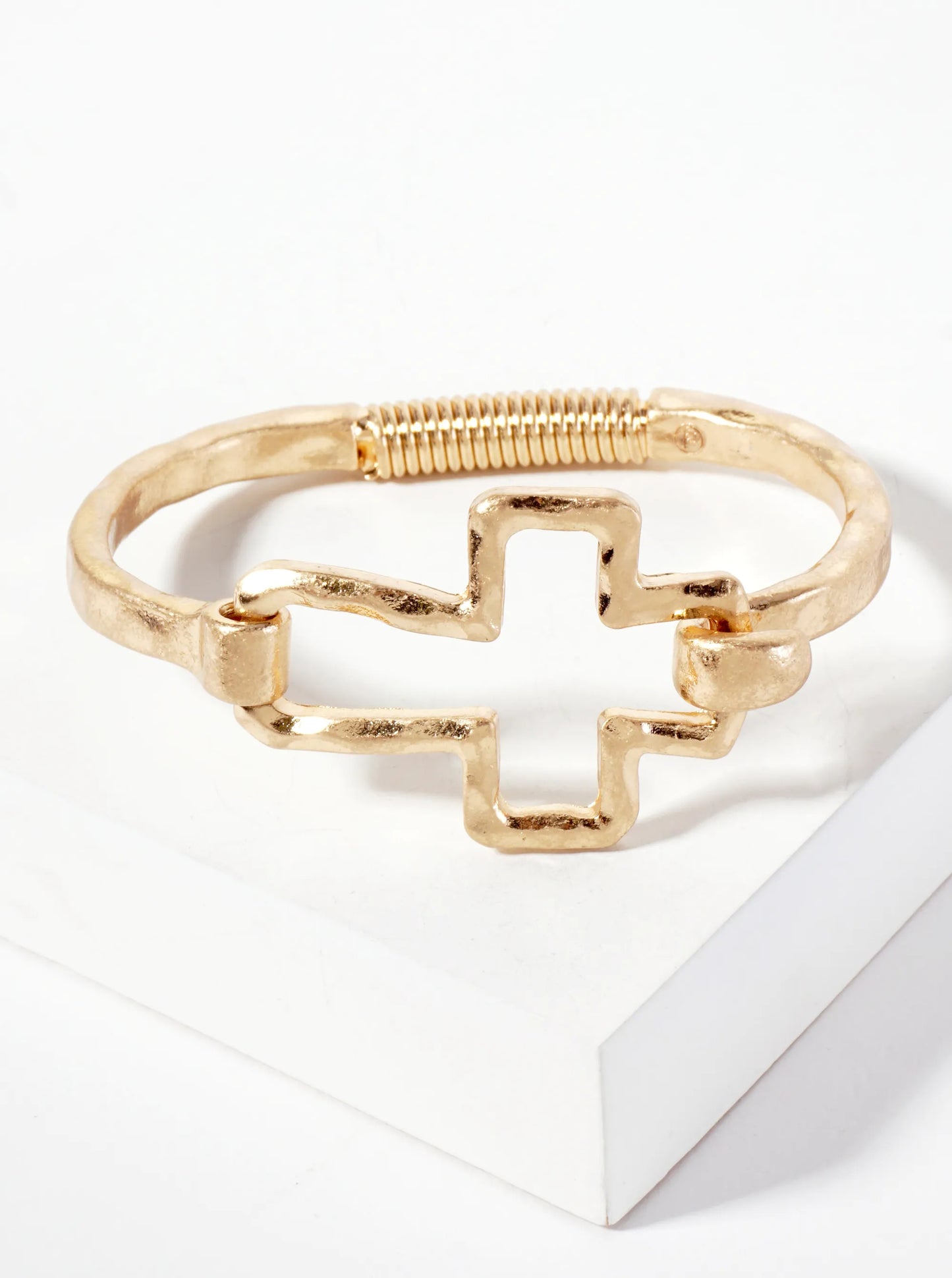 Hammered Metal Cross Hook Clasp Hinged Bracelet