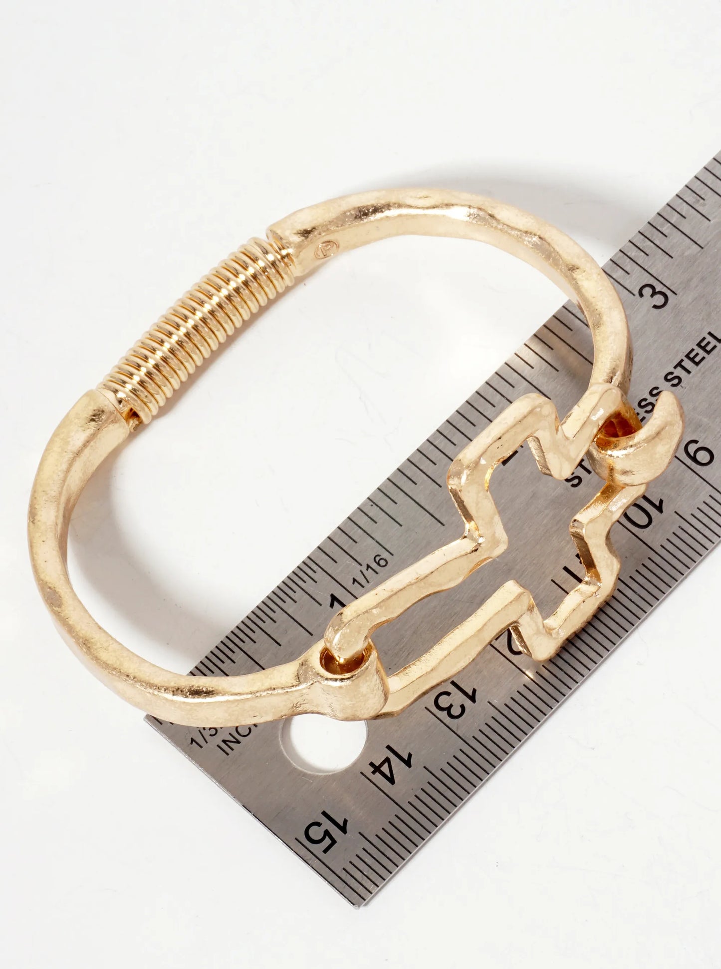 Hammered Metal Cross Hook Clasp Hinged Bracelet