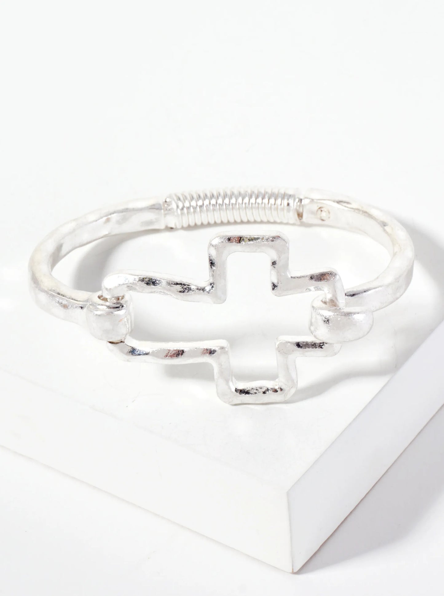 Hammered Metal Cross Hook Clasp Hinged Bracelet