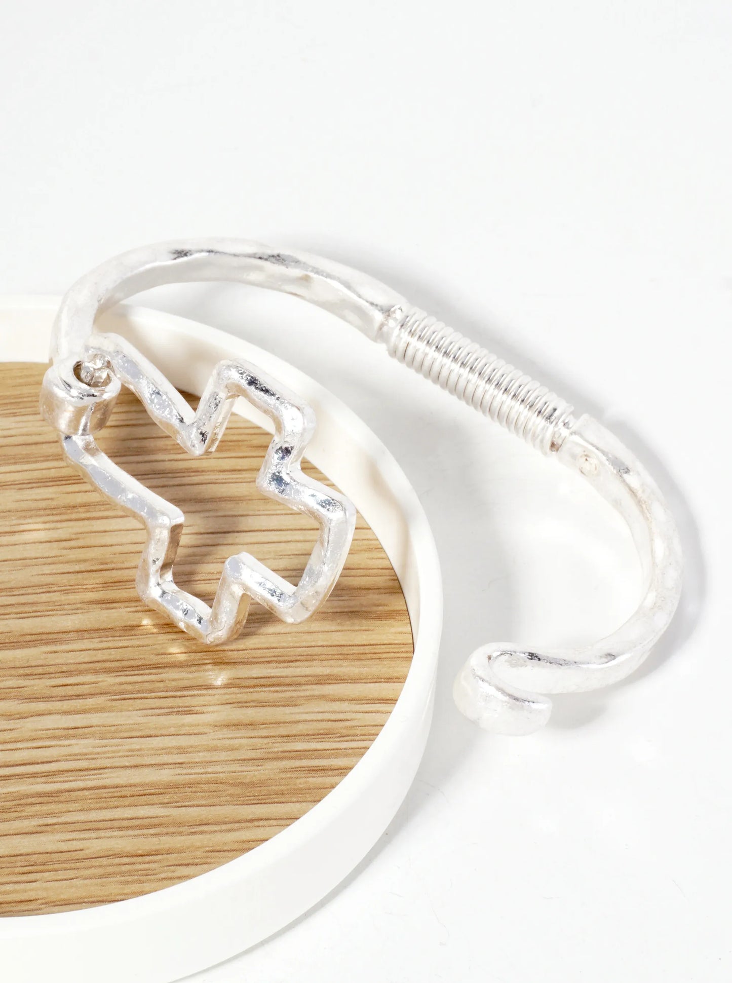 Hammered Metal Cross Hook Clasp Hinged Bracelet