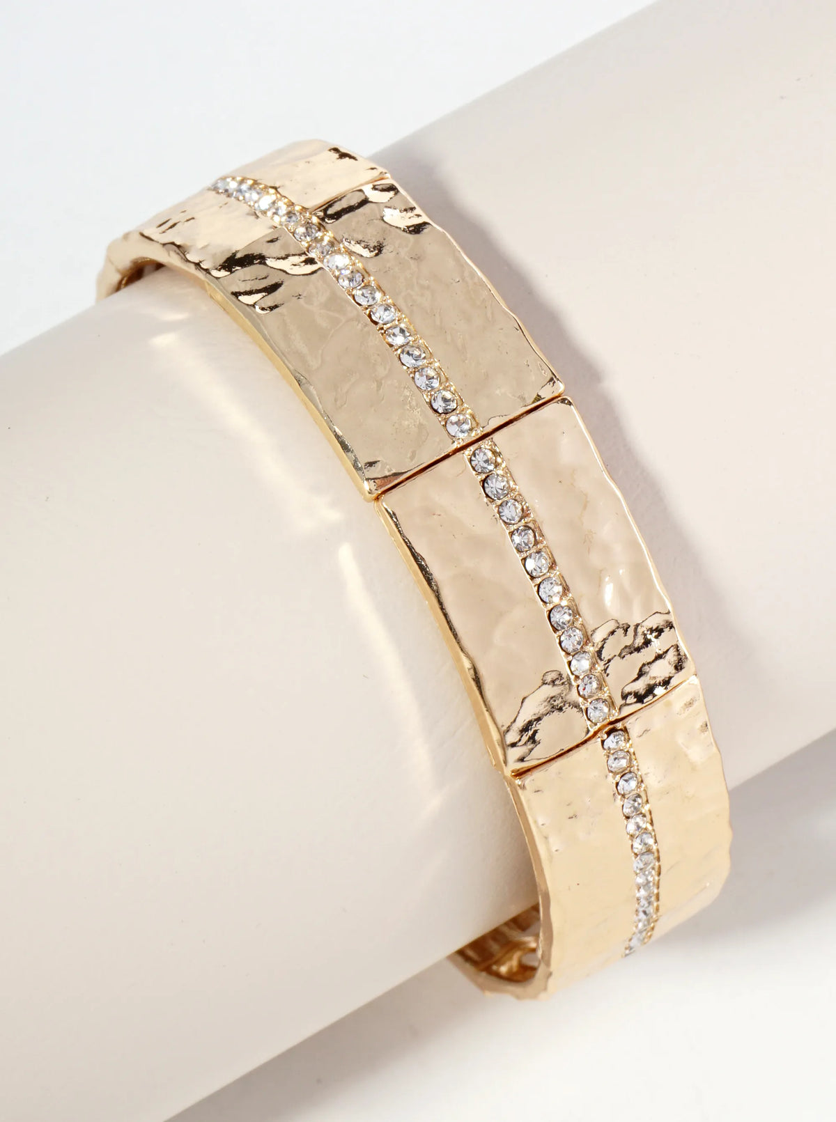 Hammered Metal Crystal Pave Stretch Bracelet