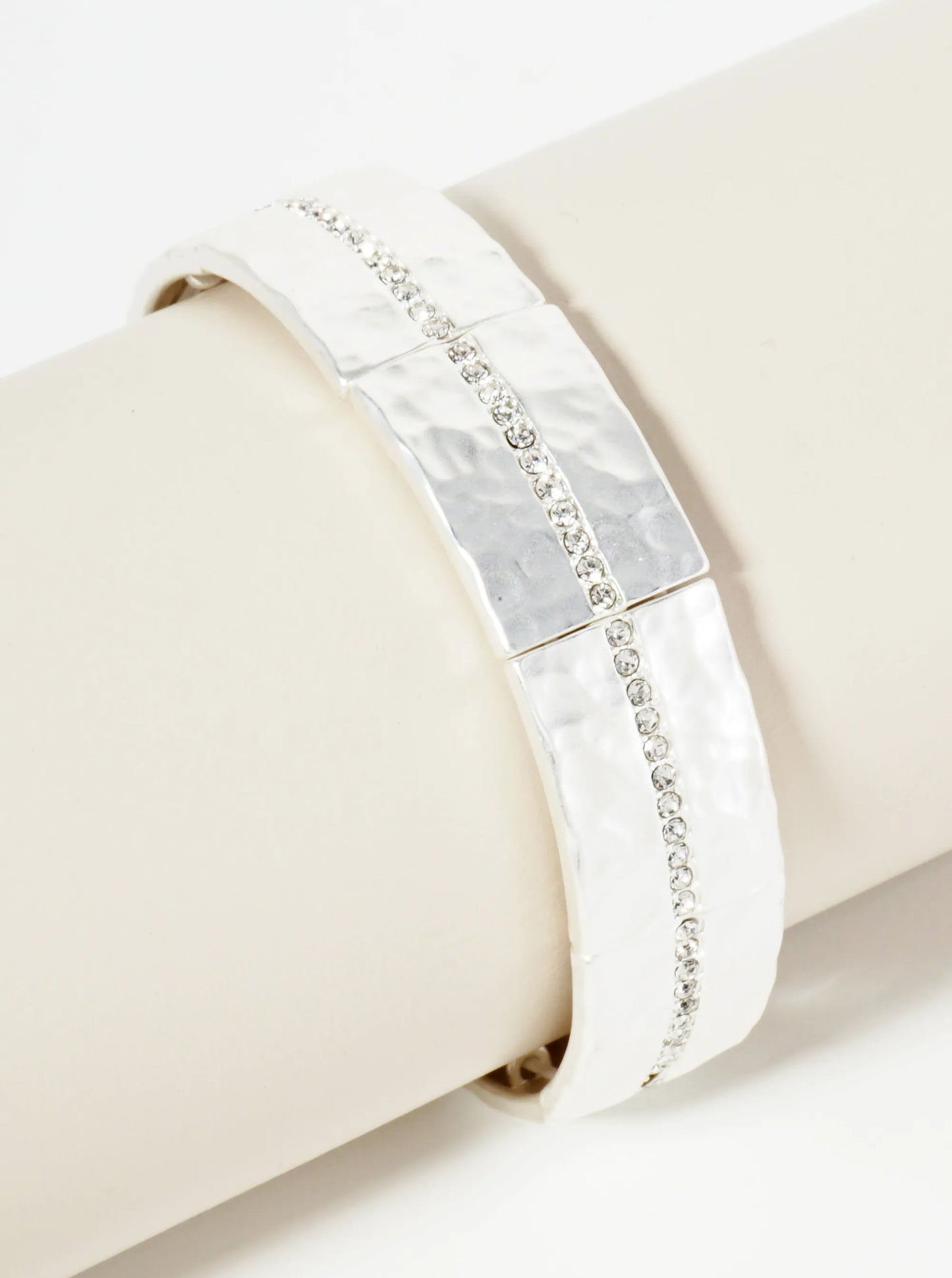 Hammered Metal Crystal Pave Stretch Bracelet