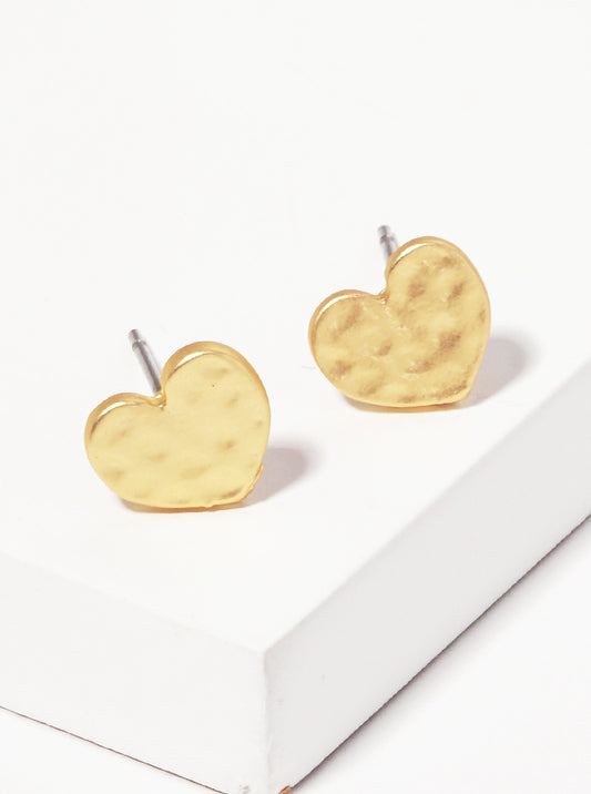 Hammered Metal Dainty Heart Stud Earrings