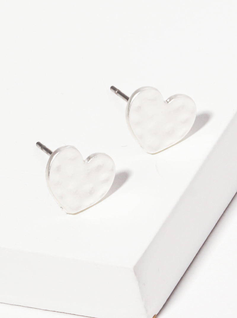 Hammered Metal Dainty Heart Stud Earrings