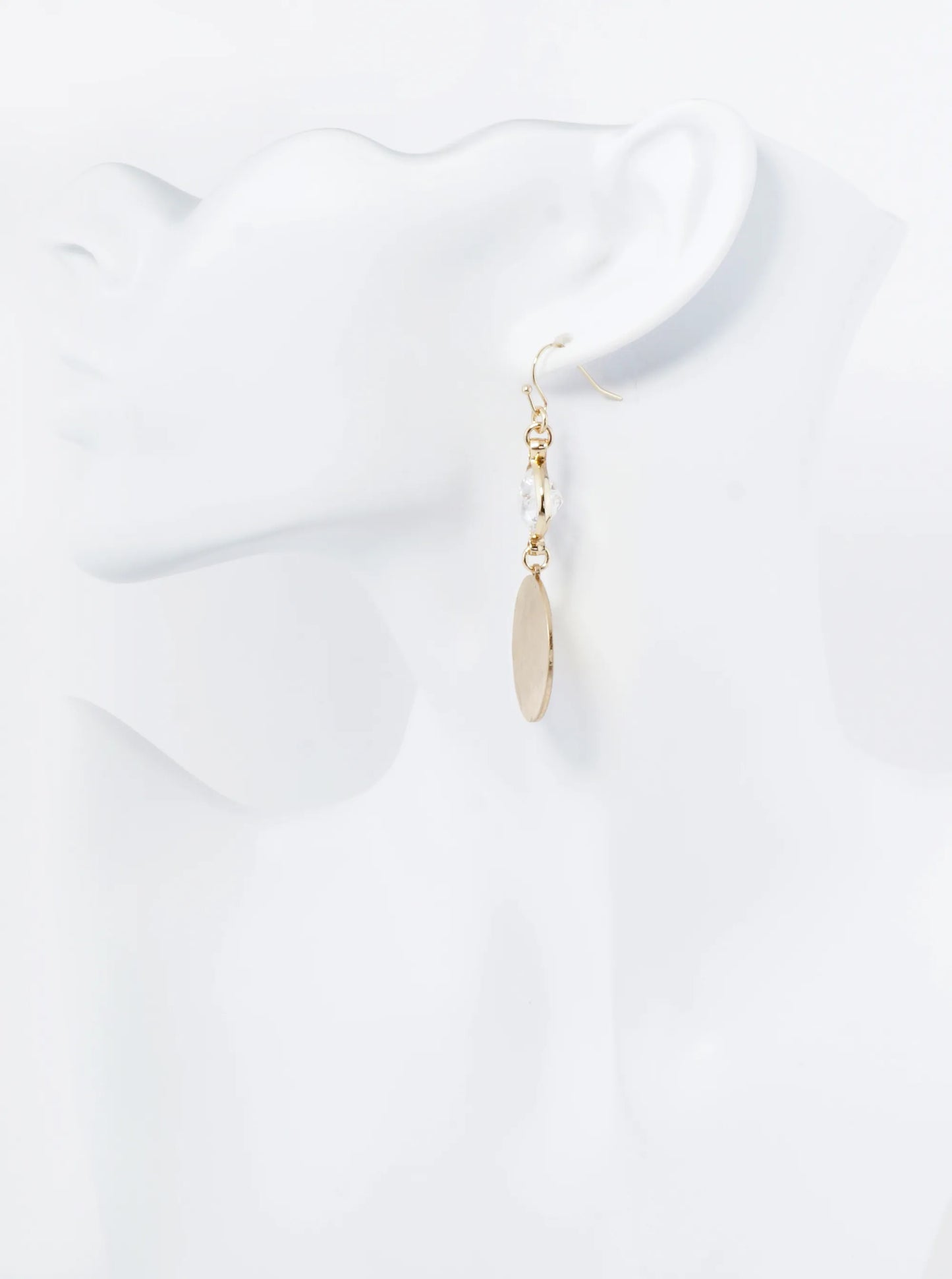 Hammered Metal Disc Drop Glass Stone Dangle Drop Earrings