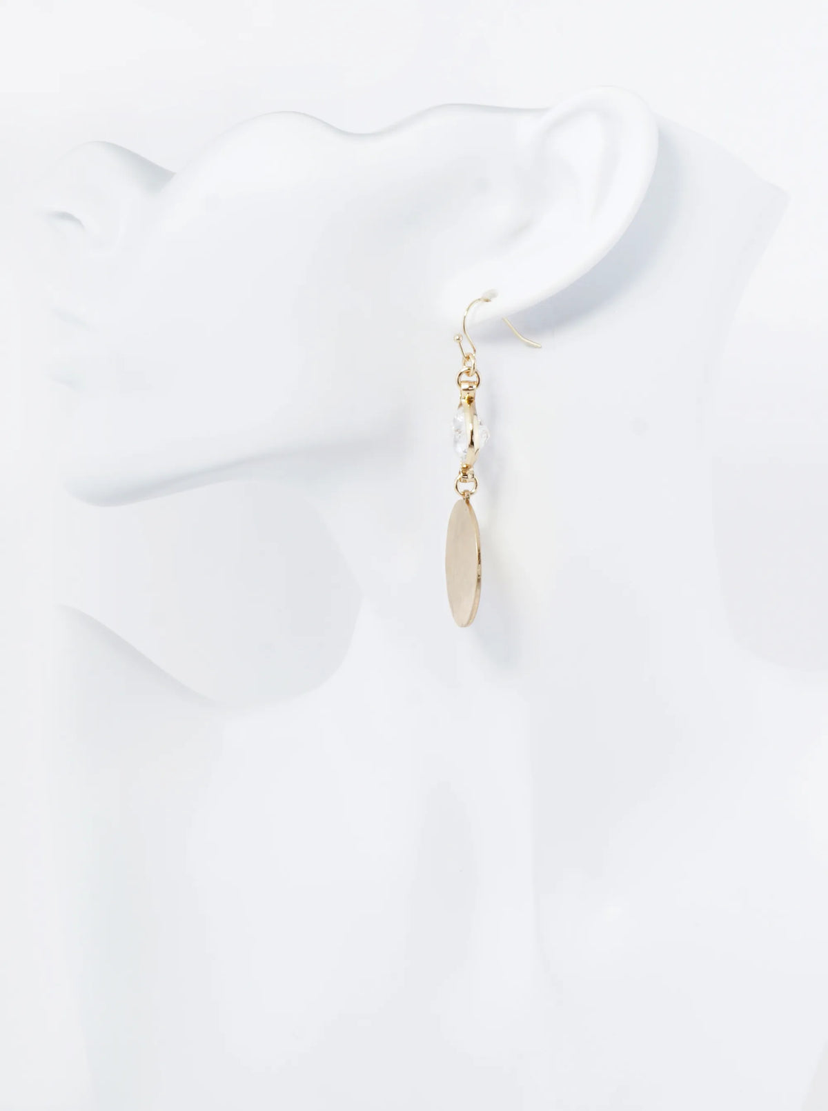 Hammered Metal Disc Drop Glass Stone Dangle Drop Earrings