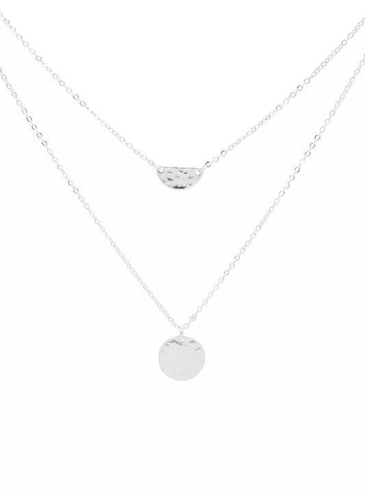 Hammered Metal Disc Semi-Circle Pendant Layered Necklace