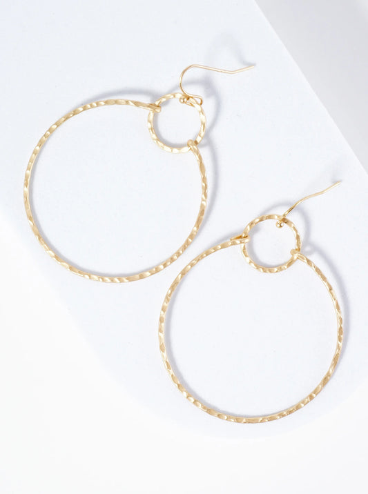 Hammered Metal Double Circle Lightweight Dangle Earrings