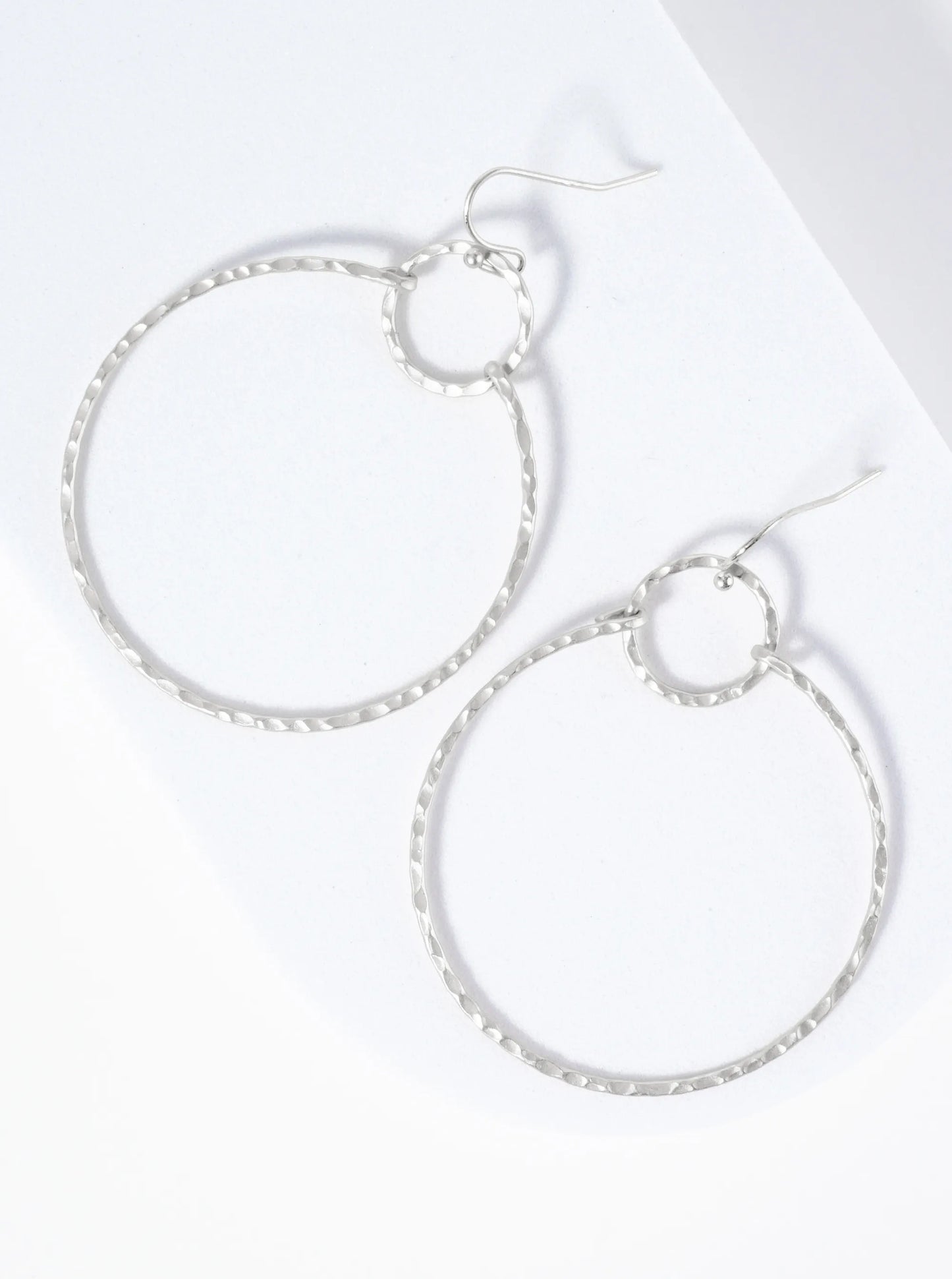 Hammered Metal Double Circle Lightweight Dangle Earrings