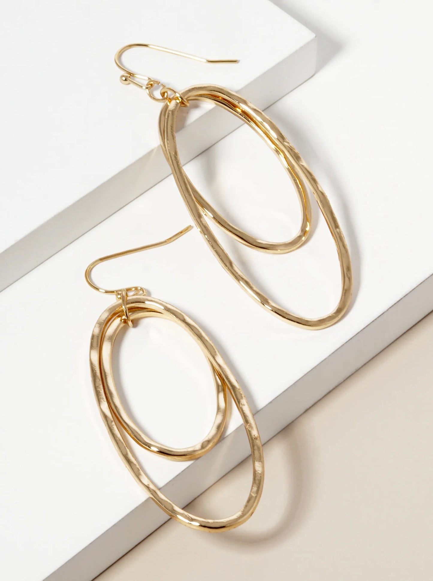 Hammered Metal Double Oval Drop Earrings