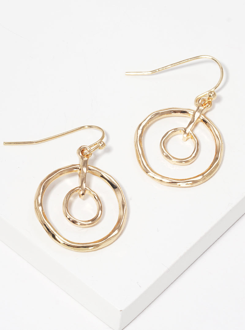 Hammered Metal Double Round Dangle Drop Earrings