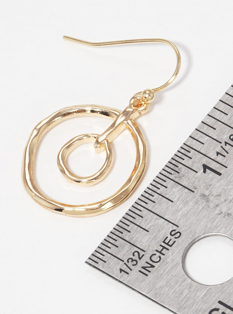 Hammered Metal Double Round Dangle Drop Earrings