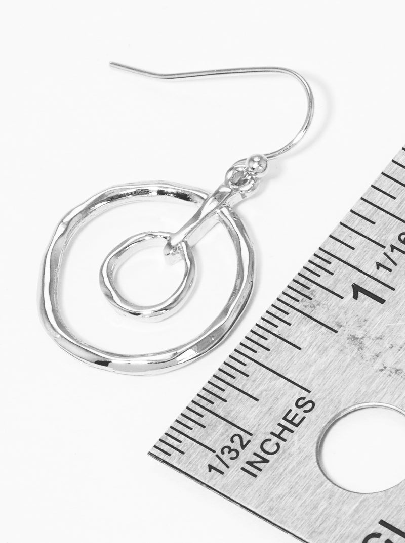 Hammered Metal Double Round Dangle Drop Earrings