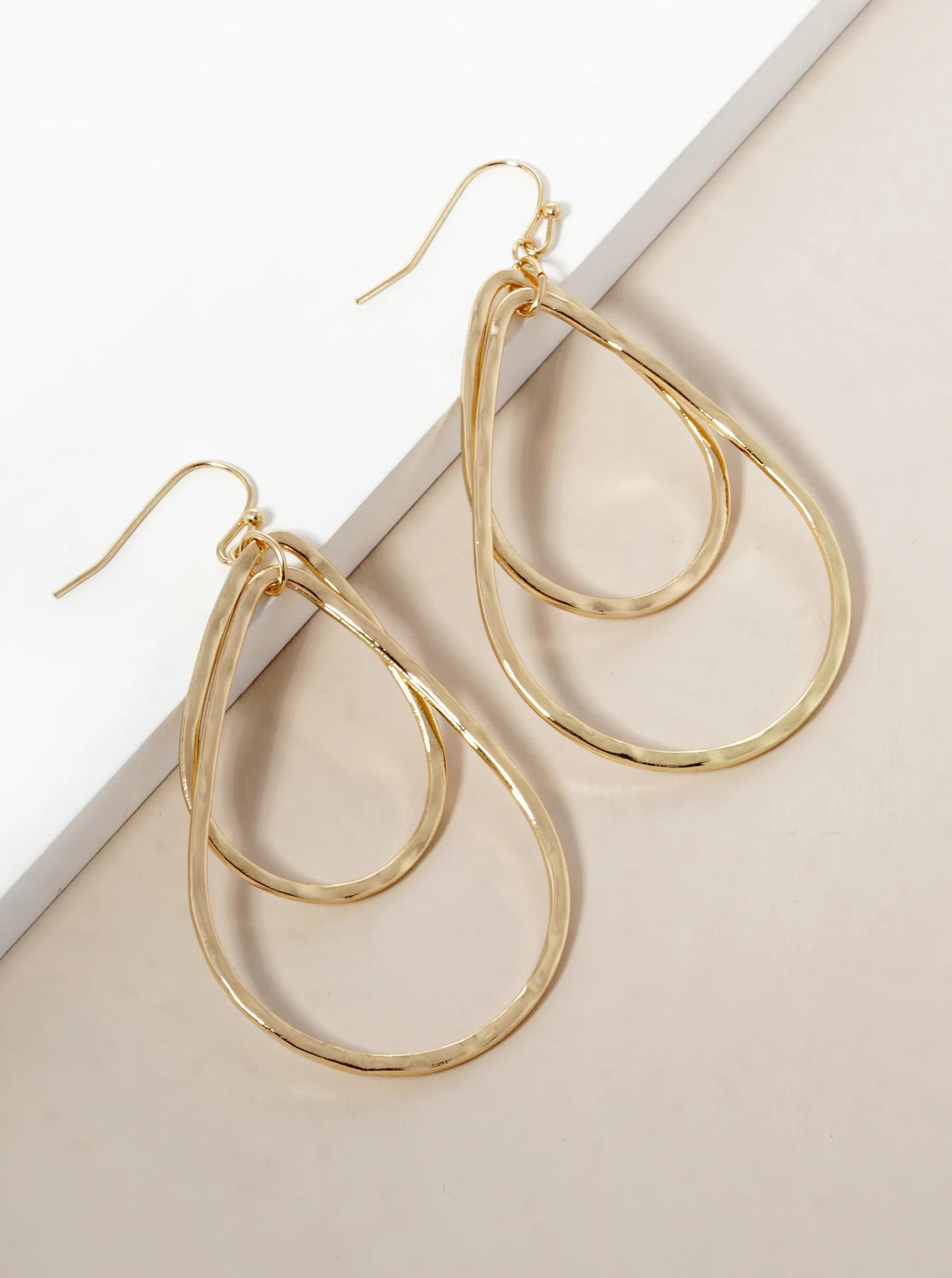 Hammered Metal Double Teardrop Dangle Earrings