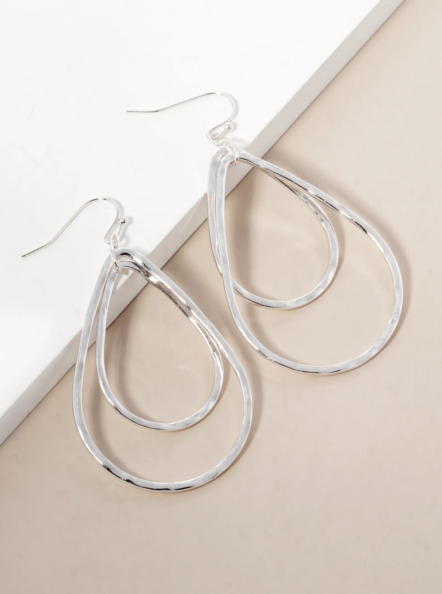 Hammered Metal Double Teardrop Dangle Earrings