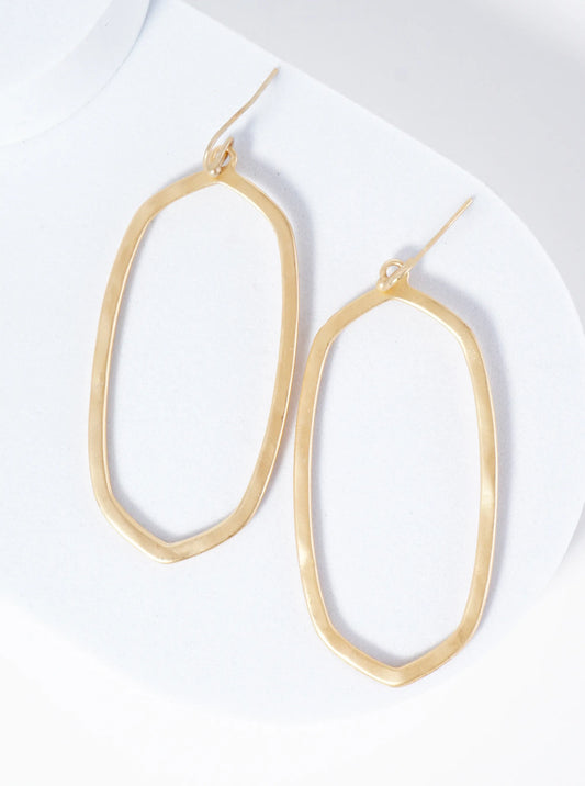 Hammered Metal Elongated Oval Drop Earrings