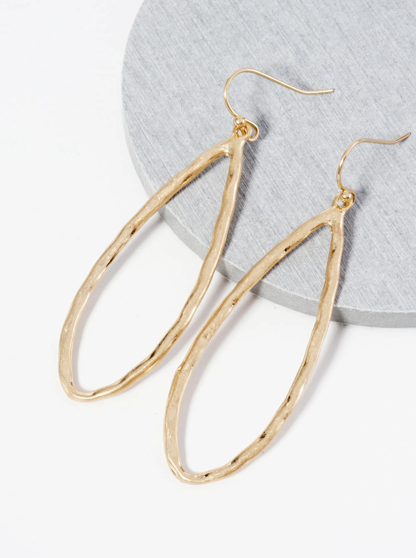 Hammered Metal Elongated Teardrop Dangle Earrings