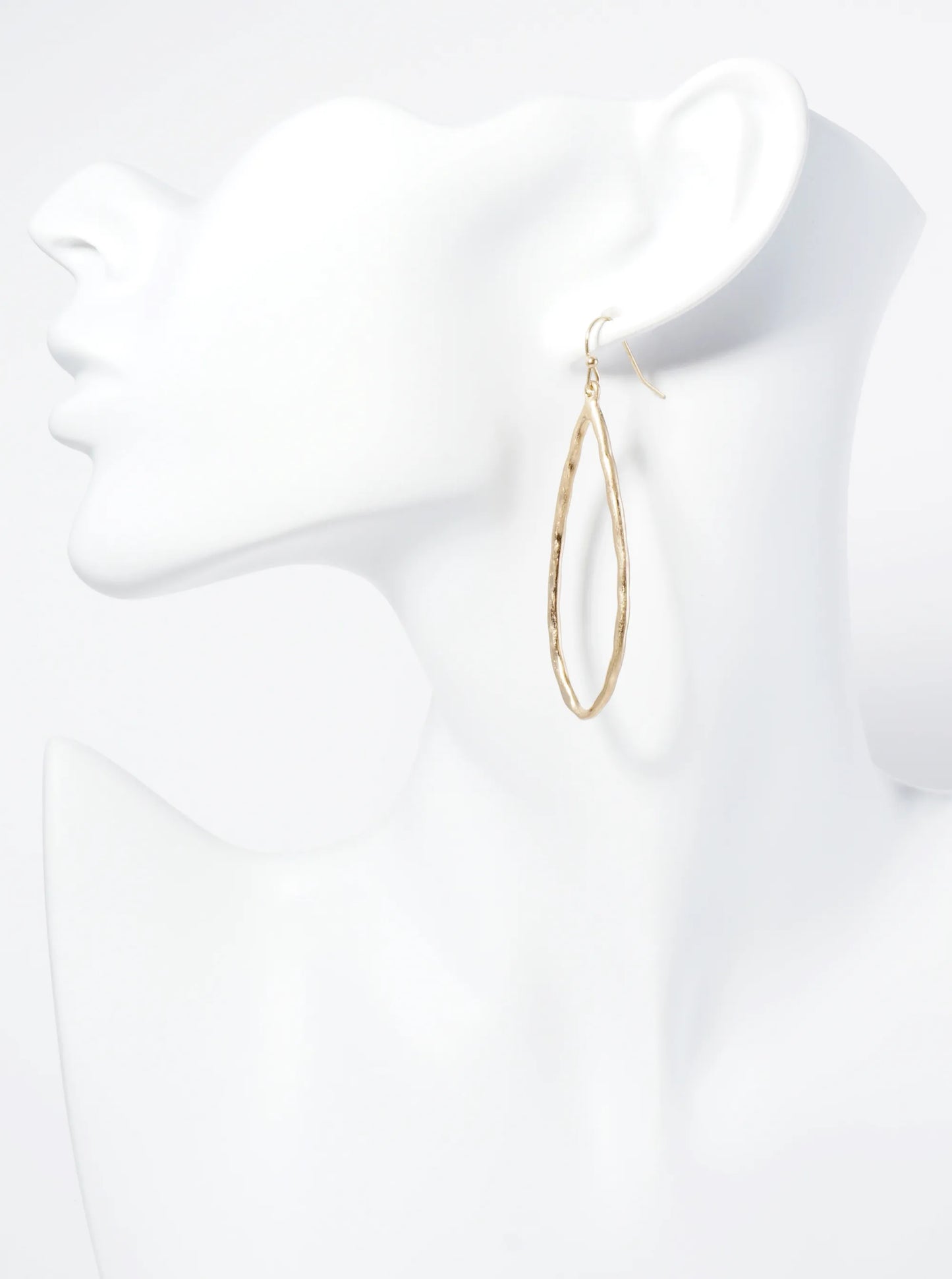 Hammered Metal Elongated Teardrop Dangle Earrings