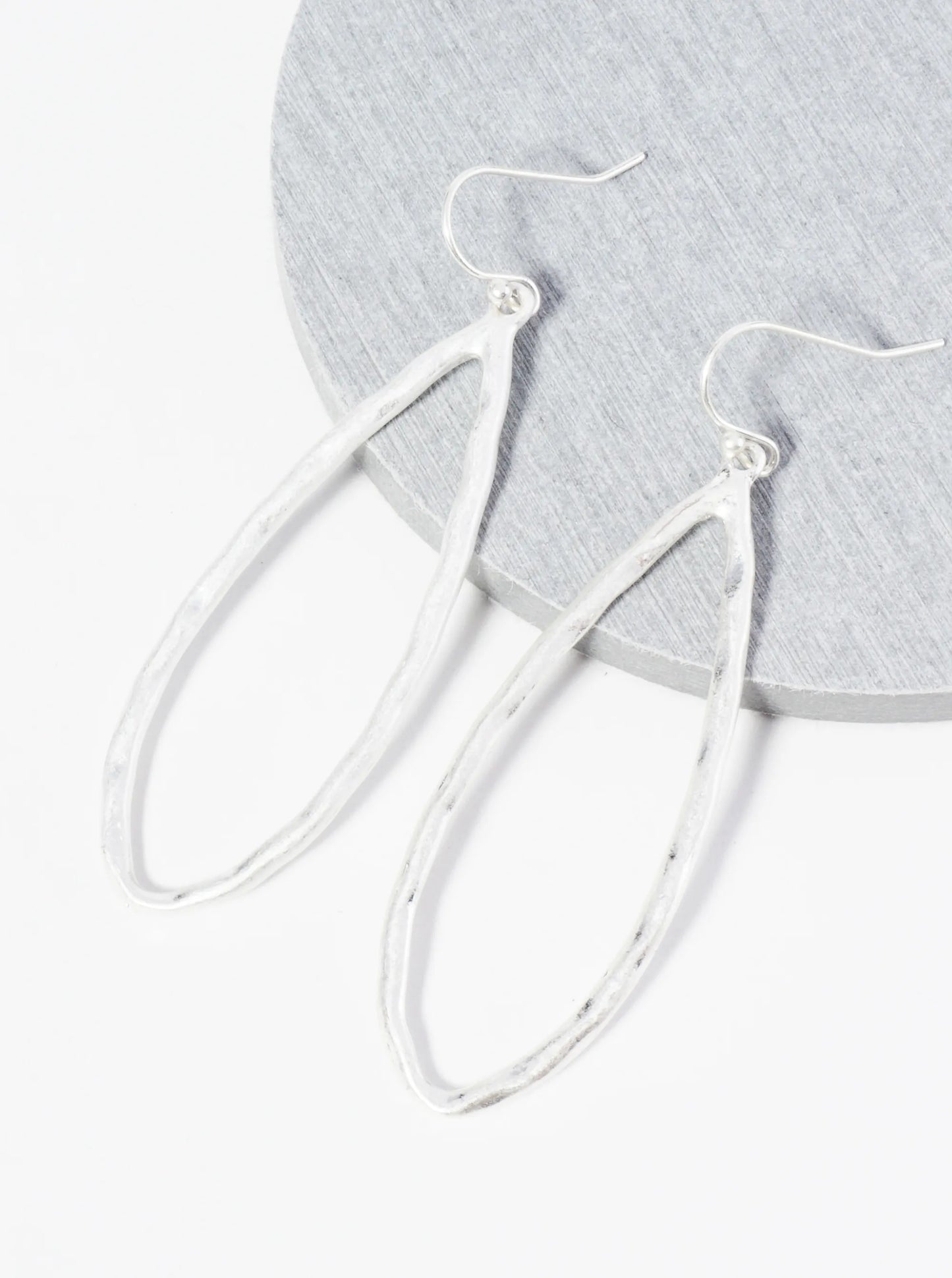 Hammered Metal Elongated Teardrop Dangle Earrings