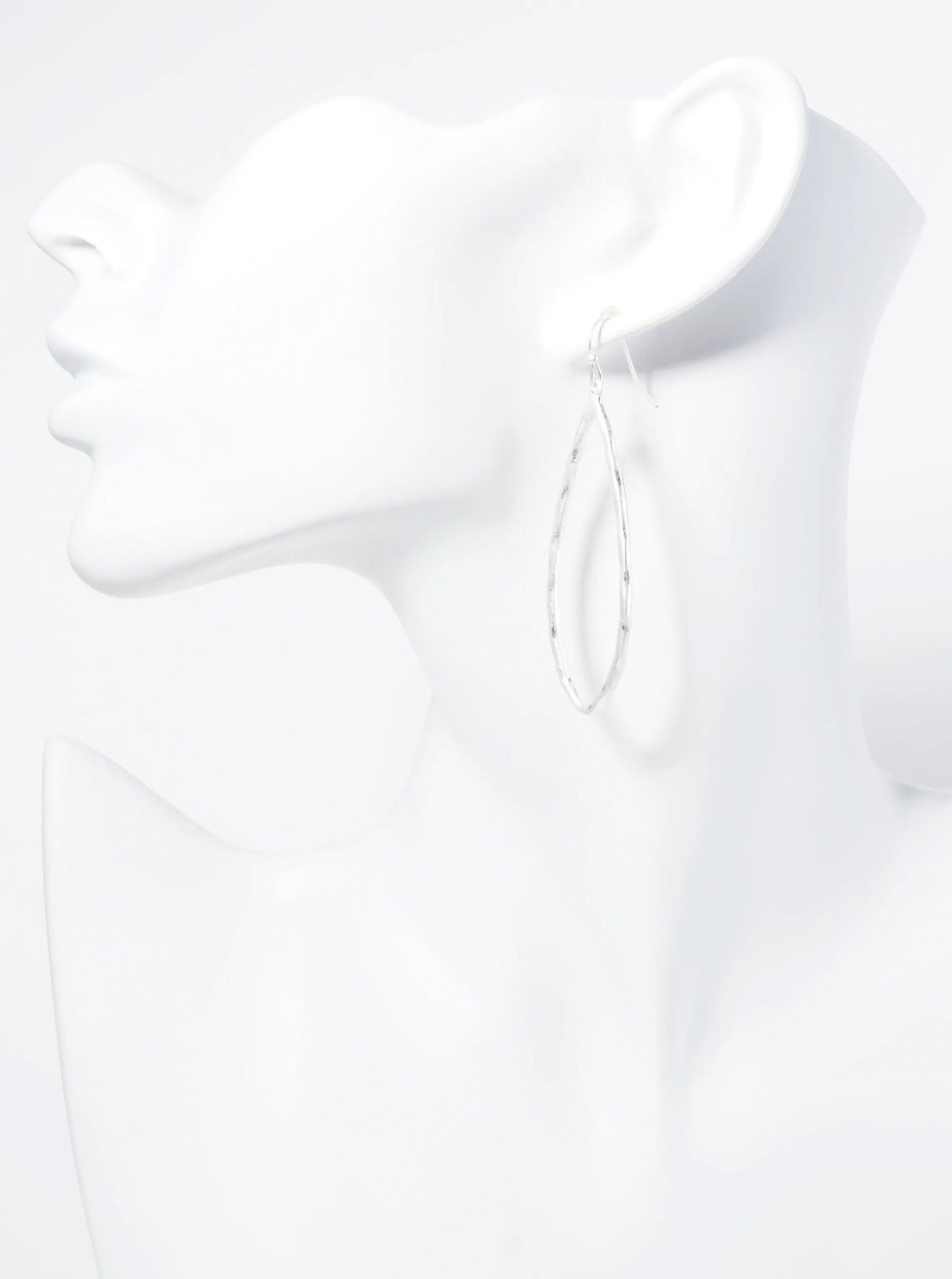 Hammered Metal Elongated Teardrop Dangle Earrings