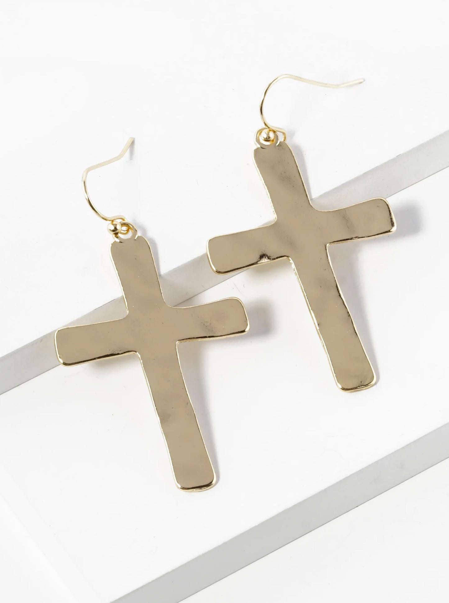 Hammered Metal Flat Cross Drop Dangle Earrings