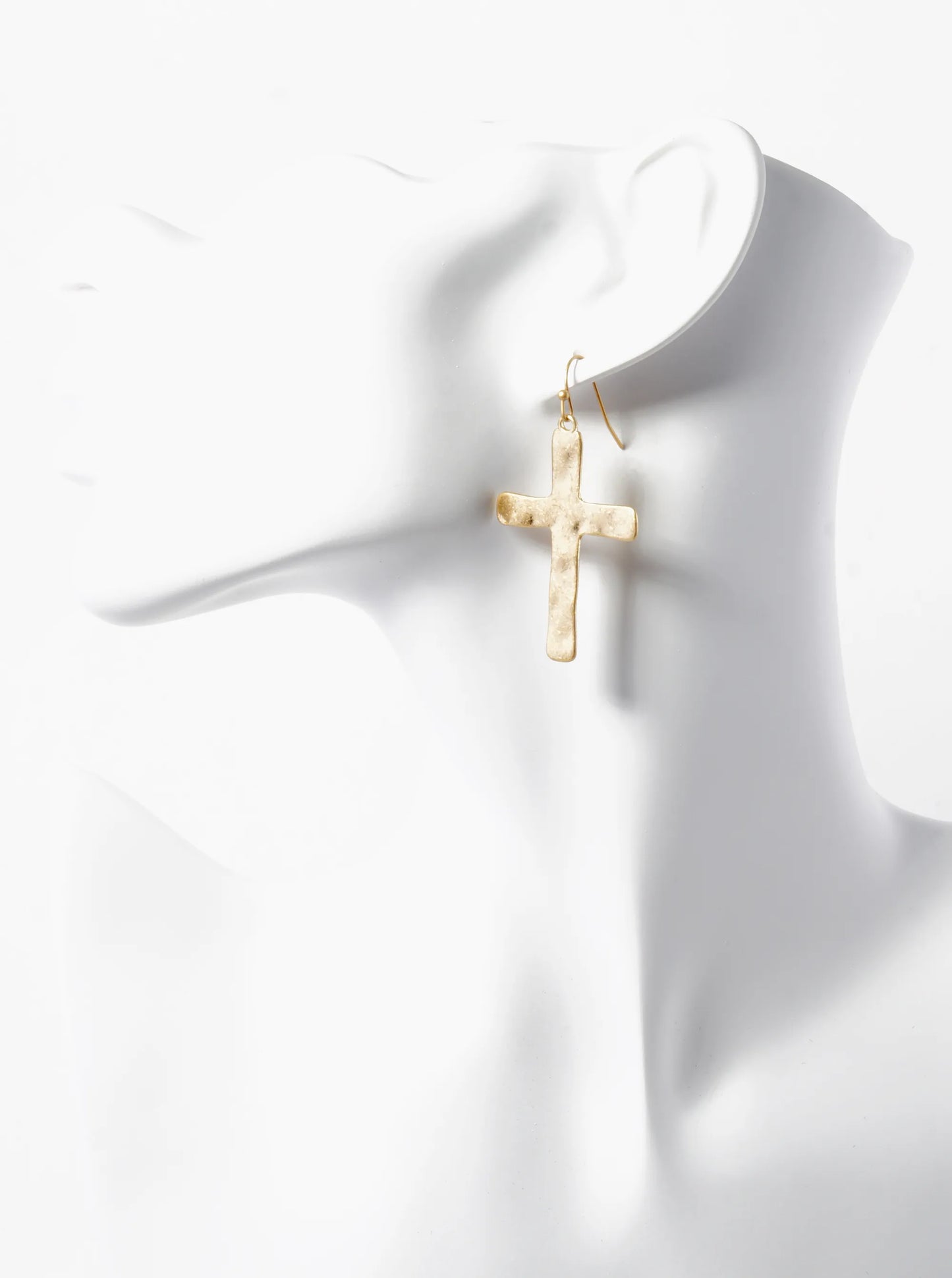Hammered Metal Flat Cross Drop Dangle Earrings